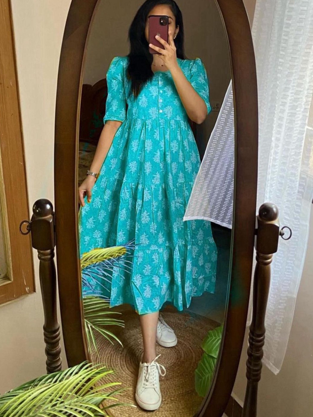 

THE WHITE FEATHERS Floral Print A-Line Midi Dress, Blue