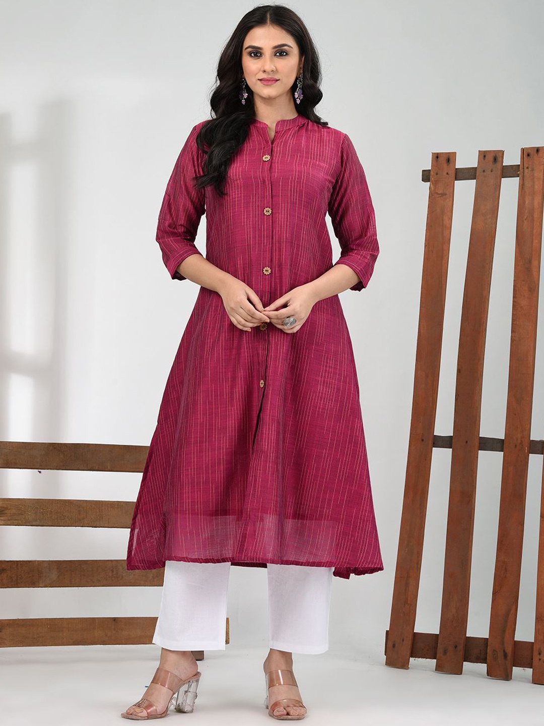 

Charukriti Women Regular Pure Cotton Kurta with Trousers, Magenta