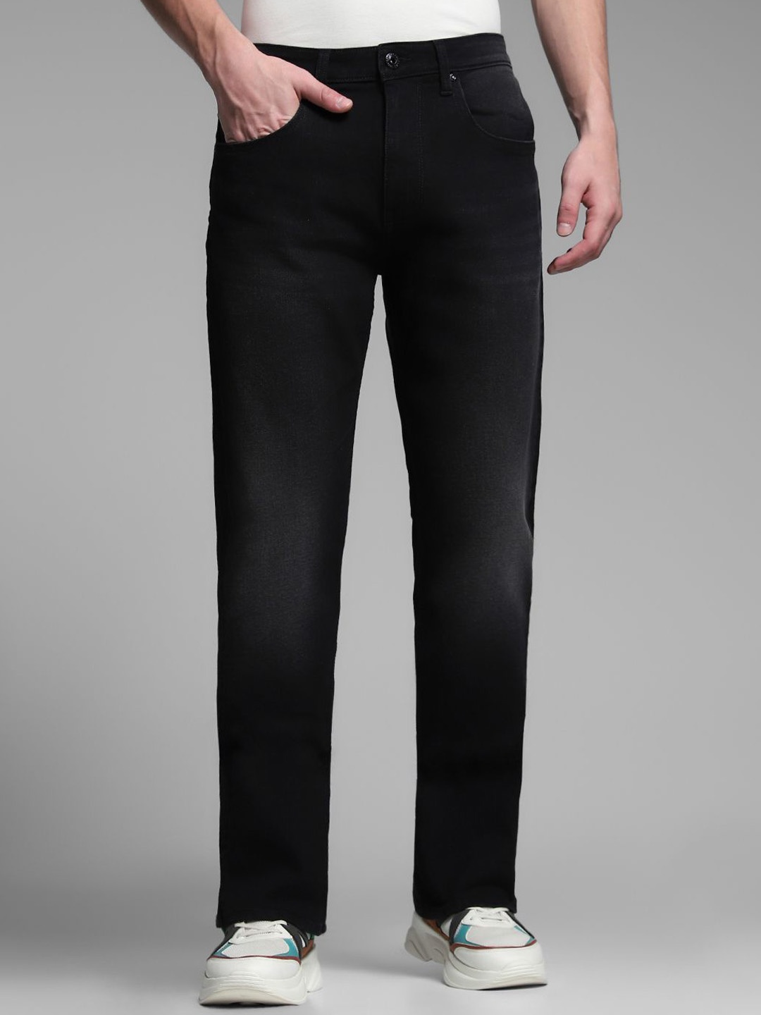 

Jack & Jones Men Bootcut Low-Rise Light Fade Stretchable Jeans, Black