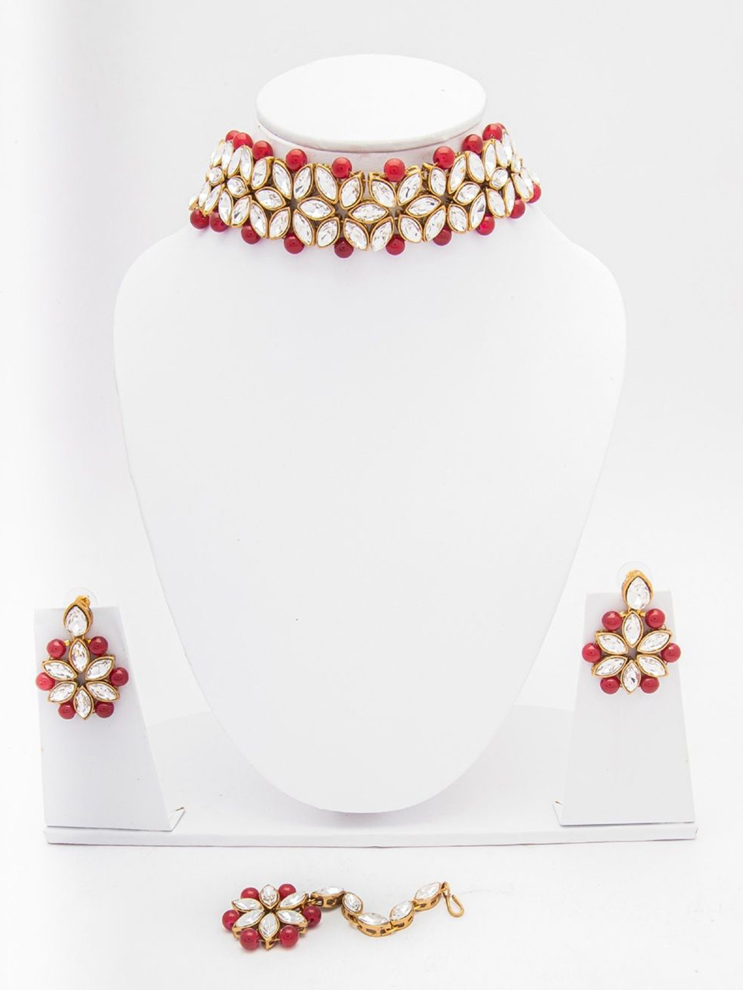 

VIPY HANGER Stone Studded & Beaded Choker Jewellery Set, Gold
