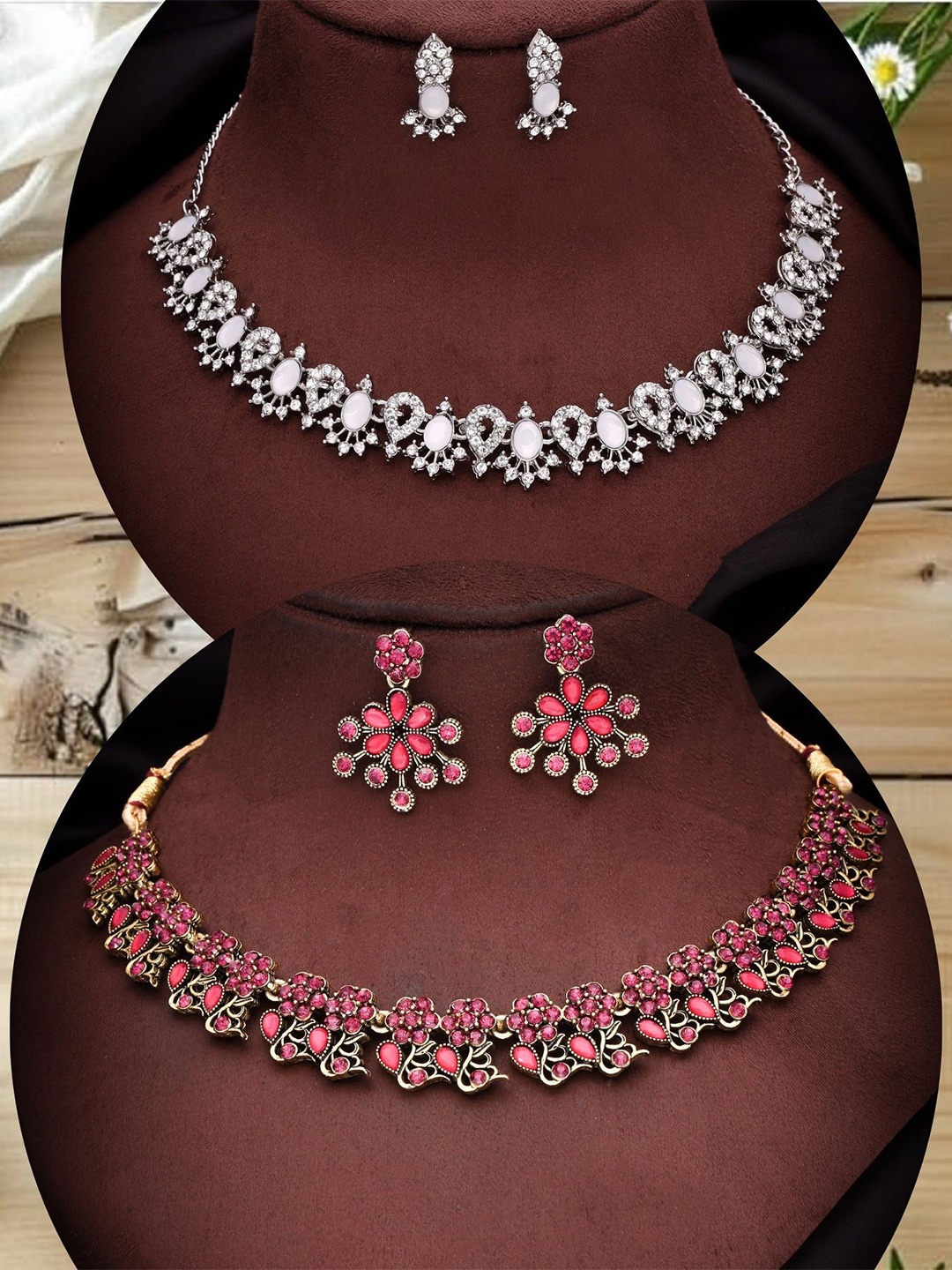 

DIVASTRI Set Of 2 Gold Plated American Diamond Studded Jewellery Sets