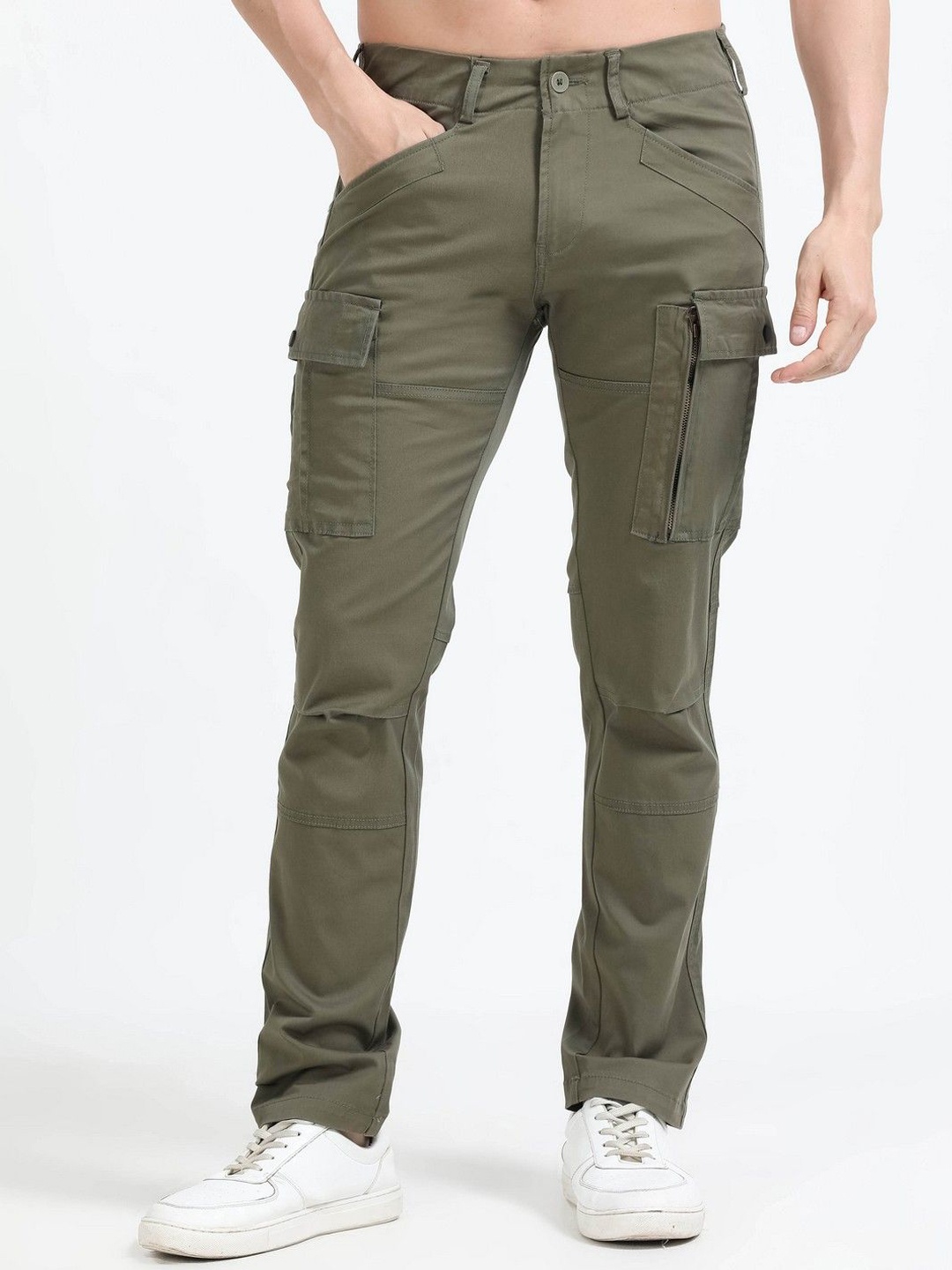 

THE BEETEL HOUSE Men Relaxed Heavy Utility Cargos Trousers, Olive