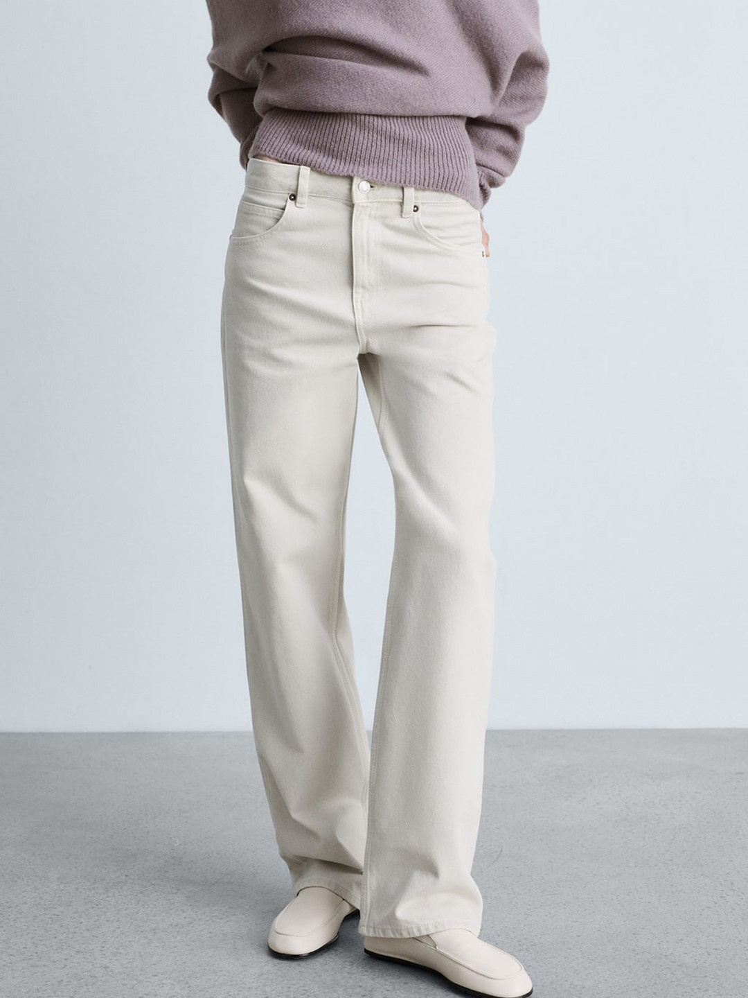 

MANGO Women Pure Cotton Straight Fit Jeans, White
