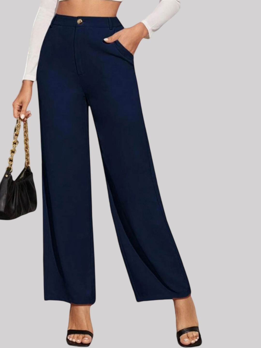 

Chemistry Women Relaxed Straight Leg Straight Fit High-Rise Trousers, Blue