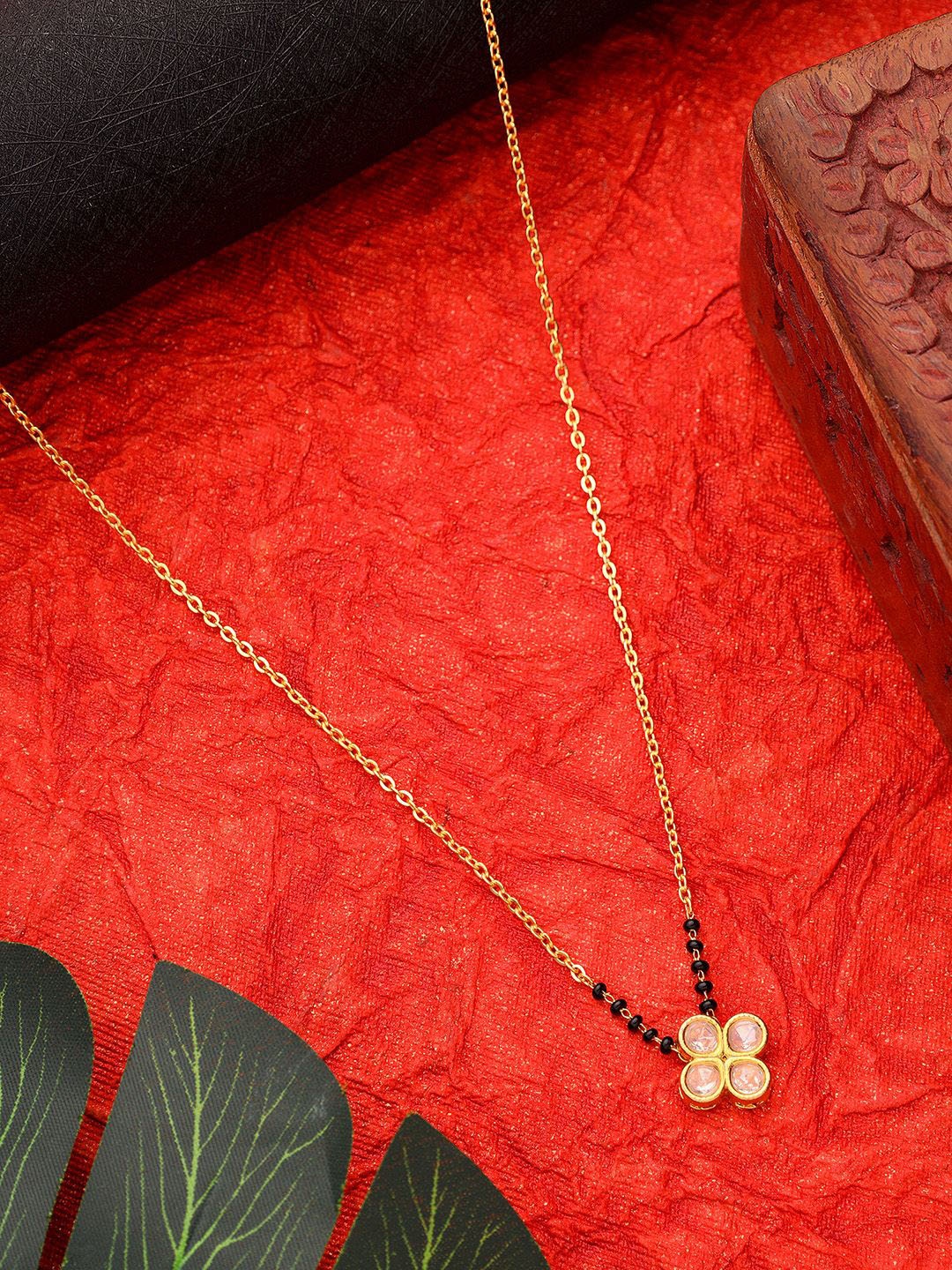 

AARSEE OFFICIAL 22k Gold-Plated Artificial Stones Studded and Beaded Polki Mangalsutra