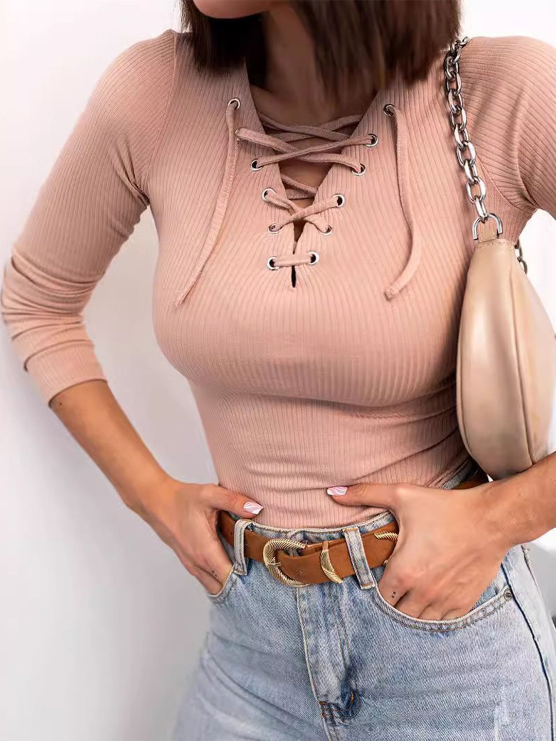 

HERE&NOW Shirt Style Crop Top, Pink