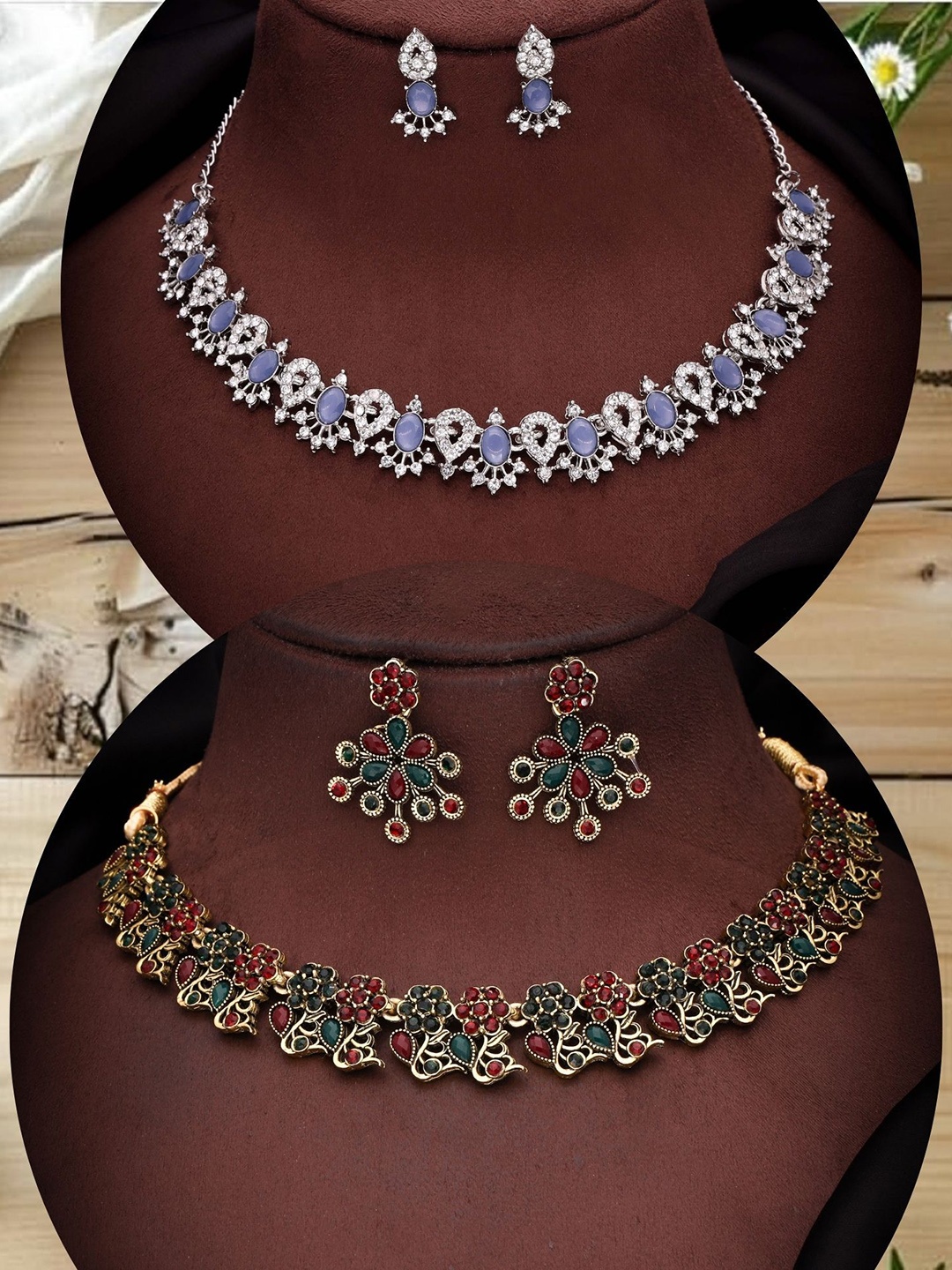 

DIVASTRI Set Of 2 Gold Plated American Diamond-Studded Jewellery Set
