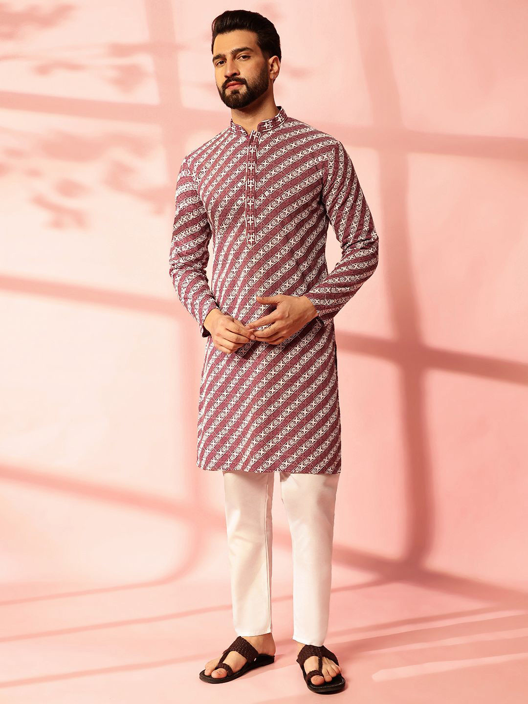 

Anouk Men Embroidered Regular Sequinned Pure Cotton Kurta with Pyjamas, Purple