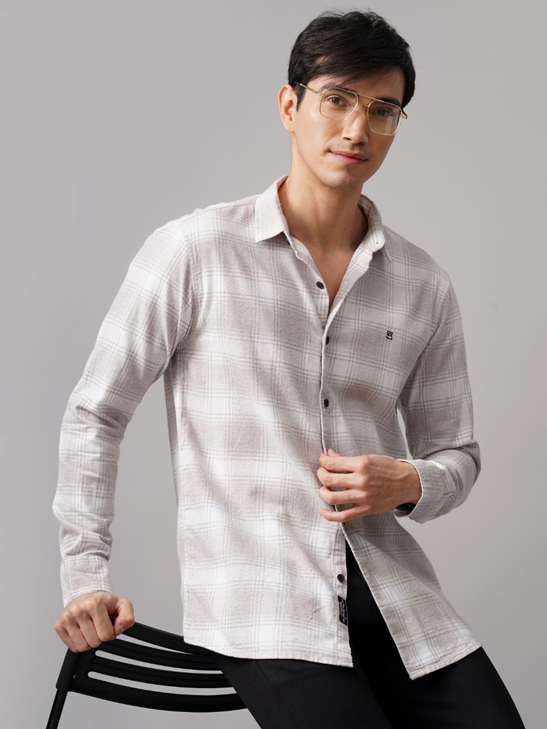 

PAUL STREET Men Standard Slim Fit Opaque Checked Casual Shirt, Cream