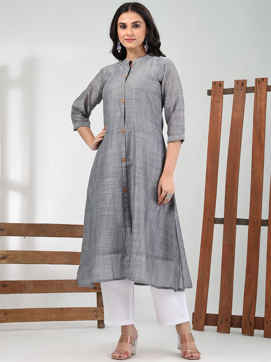 

Charukriti Women Regular Pure Cotton Kurta with Trousers, Grey