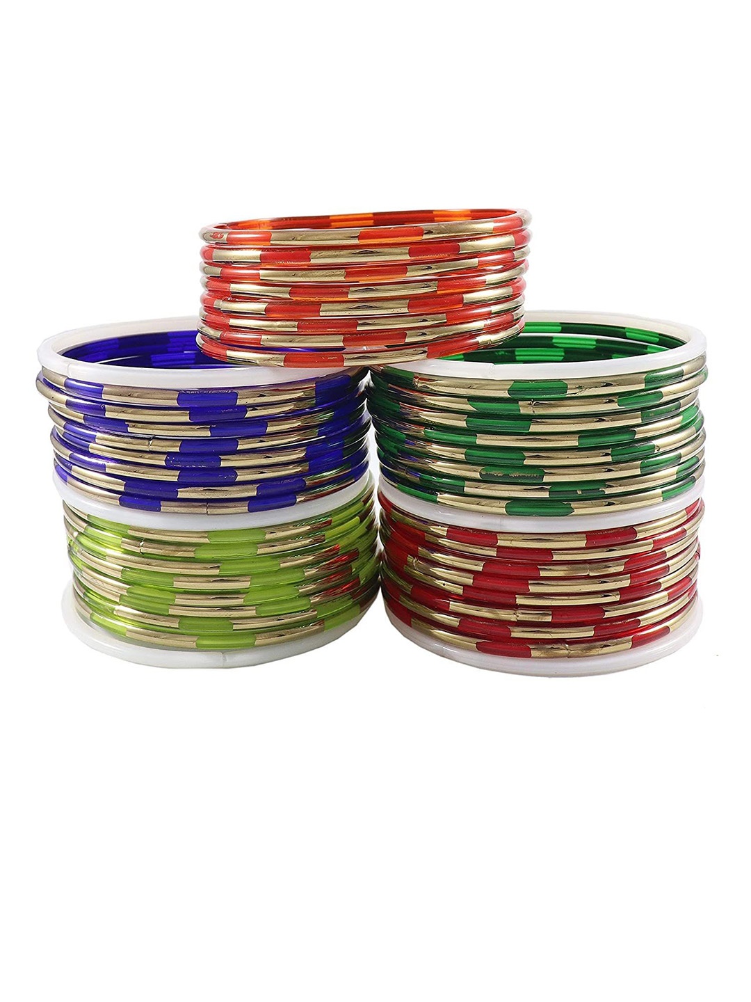 

ZULKA Set Of 46 Glass Sleek & Glossy Finish Bangles, Orange