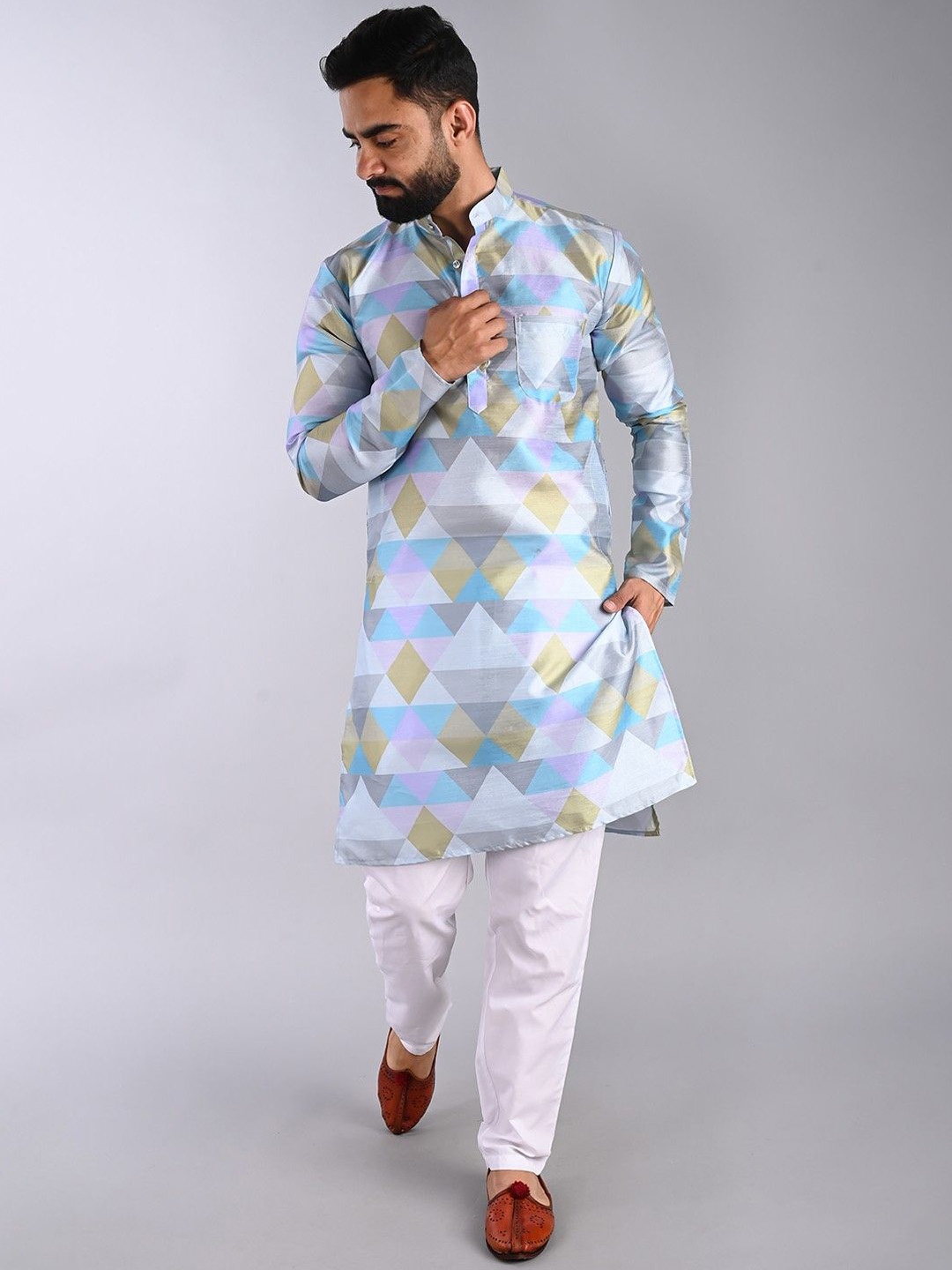 

PulseIQ Men Printed Regular Pure Cotton Kurta with Pyjamas, Blue