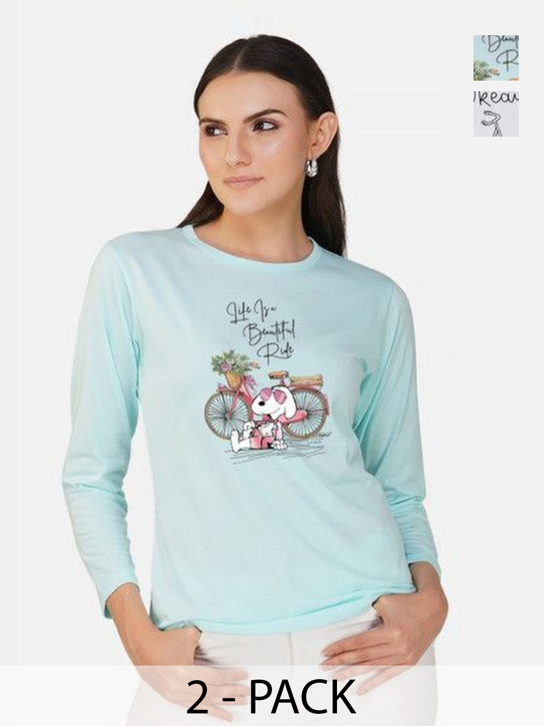 

Metronaut Women 2 Printed Bio Finish Applique T-shirt, Turquoise blue