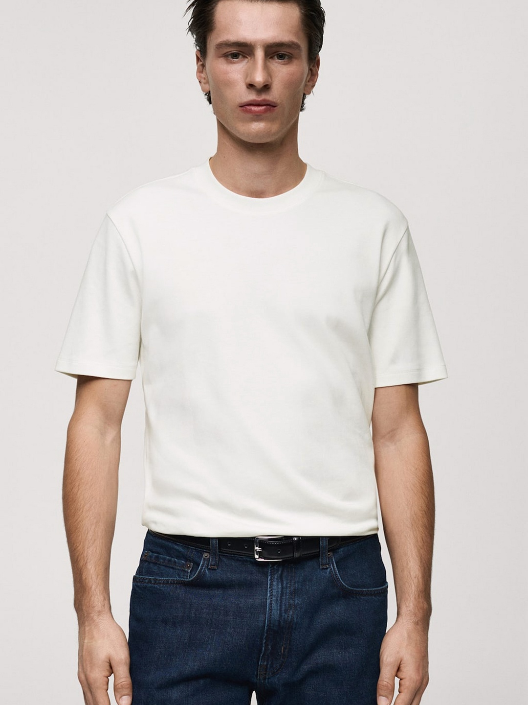 

MANGO MAN Drop-Shoulder Sleeves Pure Cotton T-shirt, White