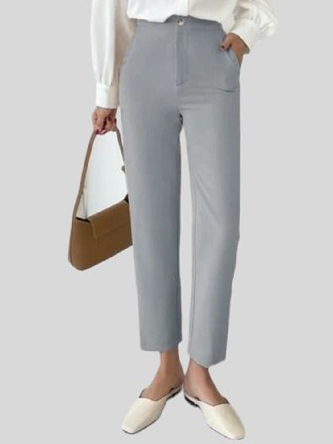 

Chemistry Women Relaxed Loose Fit High-Rise Trousers, Grey