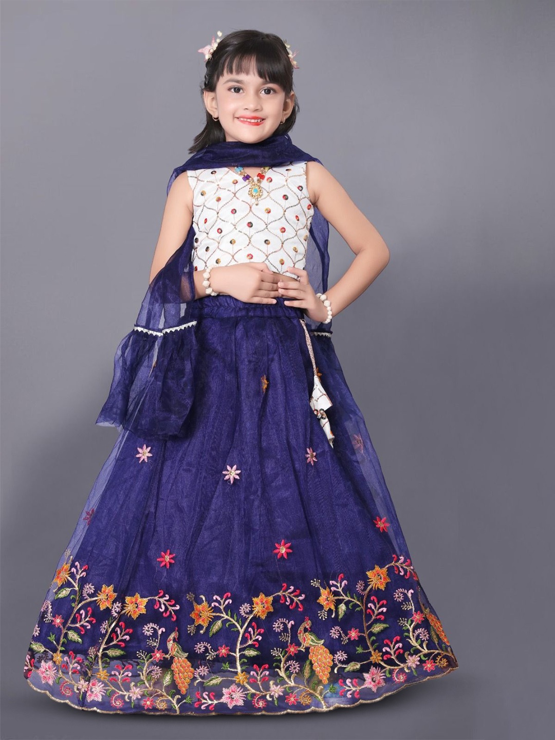 

Sainur creation Girls Embroidered Ready to Wear Lehenga & Blouse With Dupatta, Blue