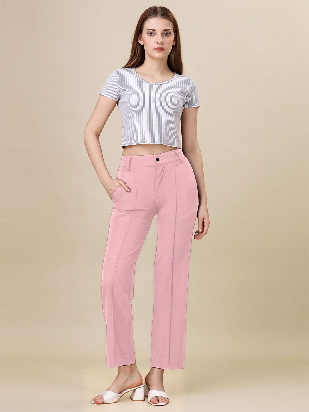 

DTR FASHION Women Chambray Palazzos, Peach