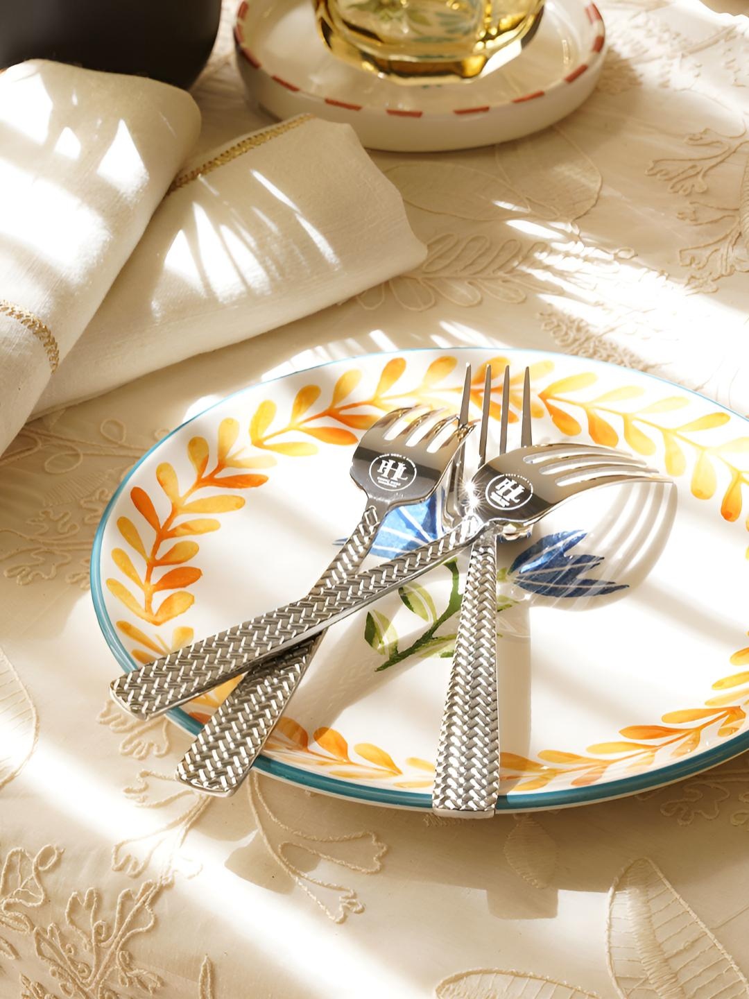 

Pure Home and Living Set of 6 Textured Stainless Steel Dessert Forks, Silver