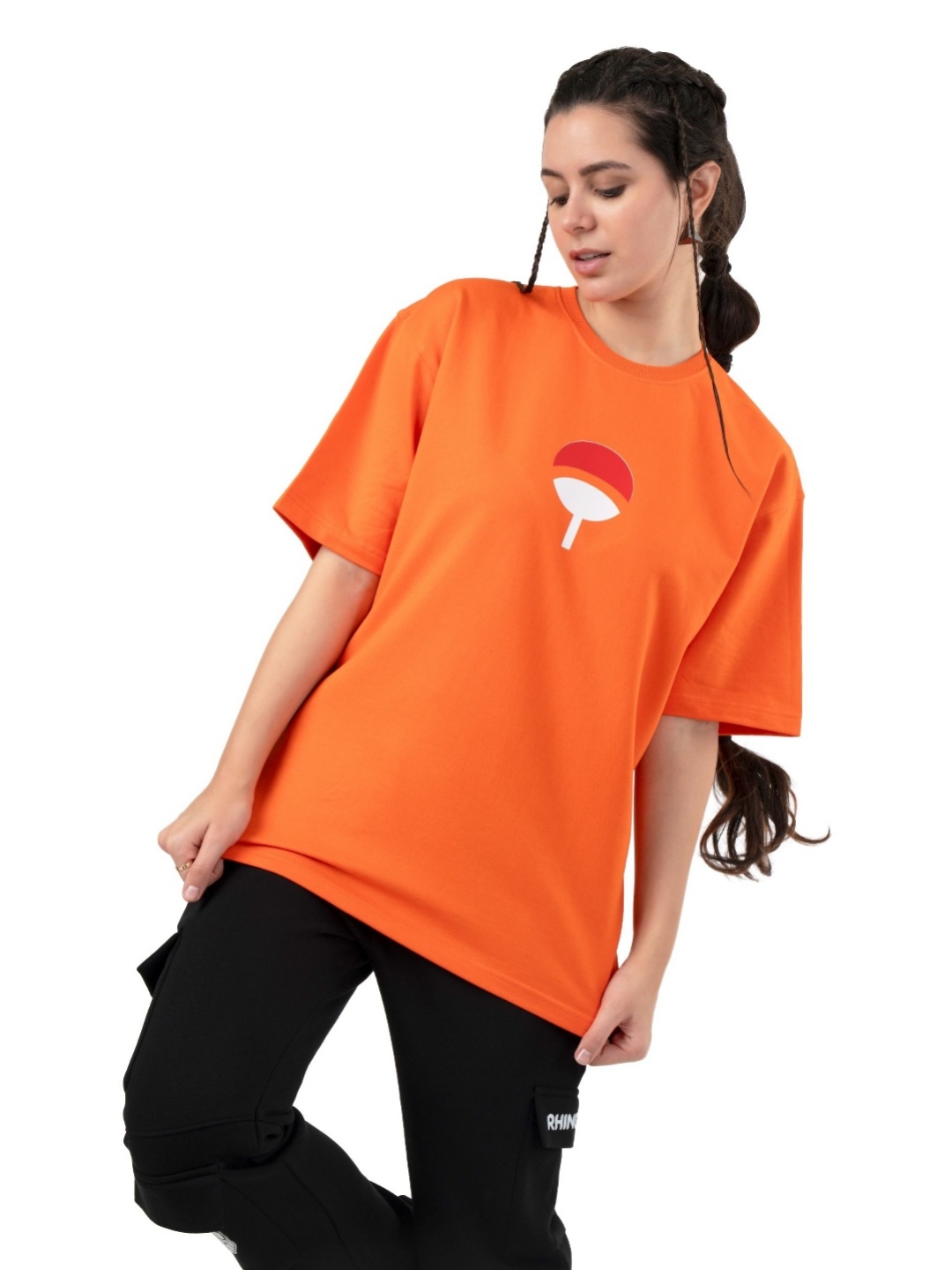 

RHINO CULT Women Printed Applique T-shirt, Orange