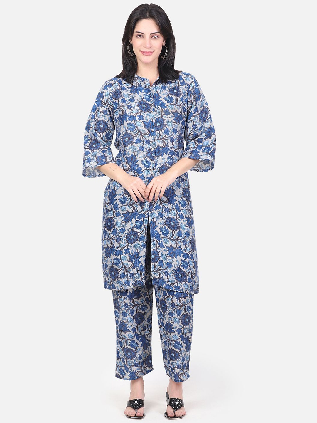 

ROSEMELON Floral Printed Straight Kurta And Trouser, Grey