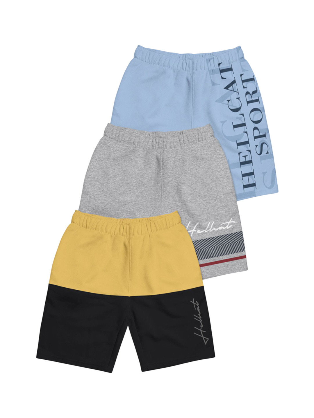 

HELLCAT Boys Typography Printed Shorts, Grey melange
