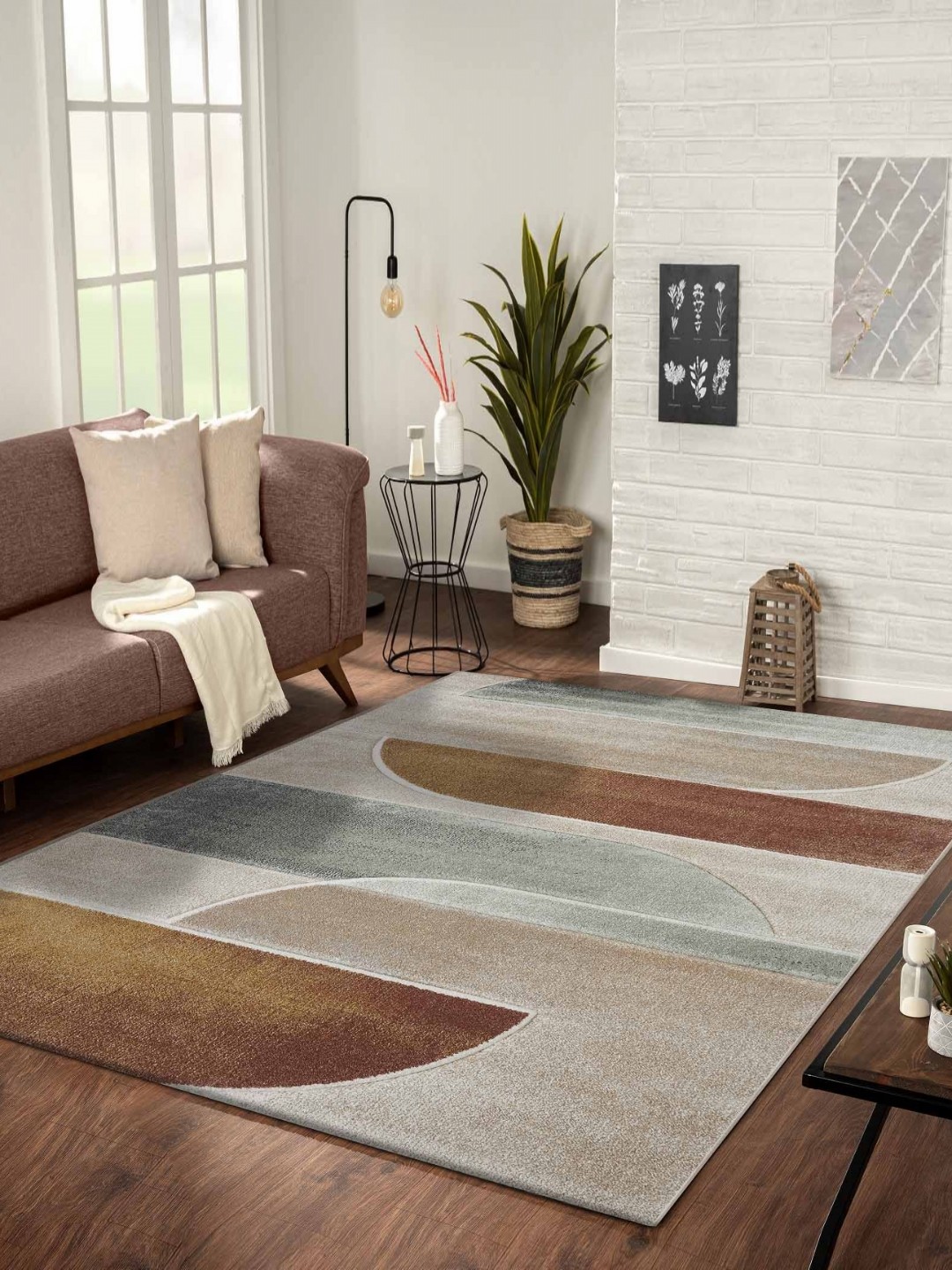 

OBSESSIONS Rust Abstract Anti-Skid Polypropylene Carpet