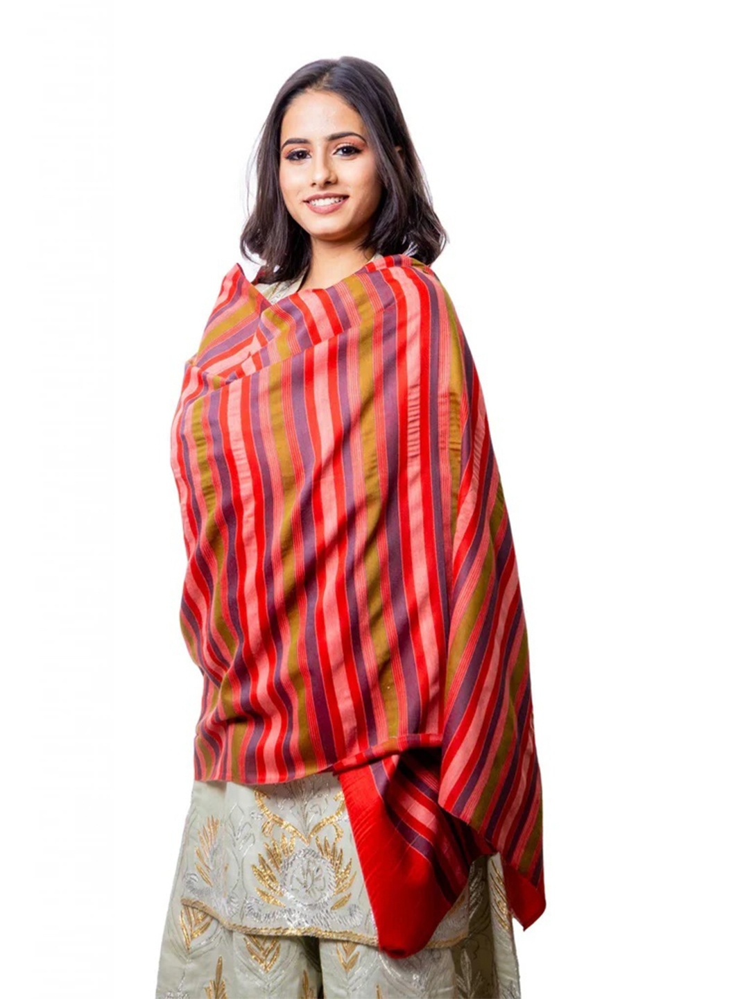 

THE SHAWL STUDIO Striped Shawl, Red
