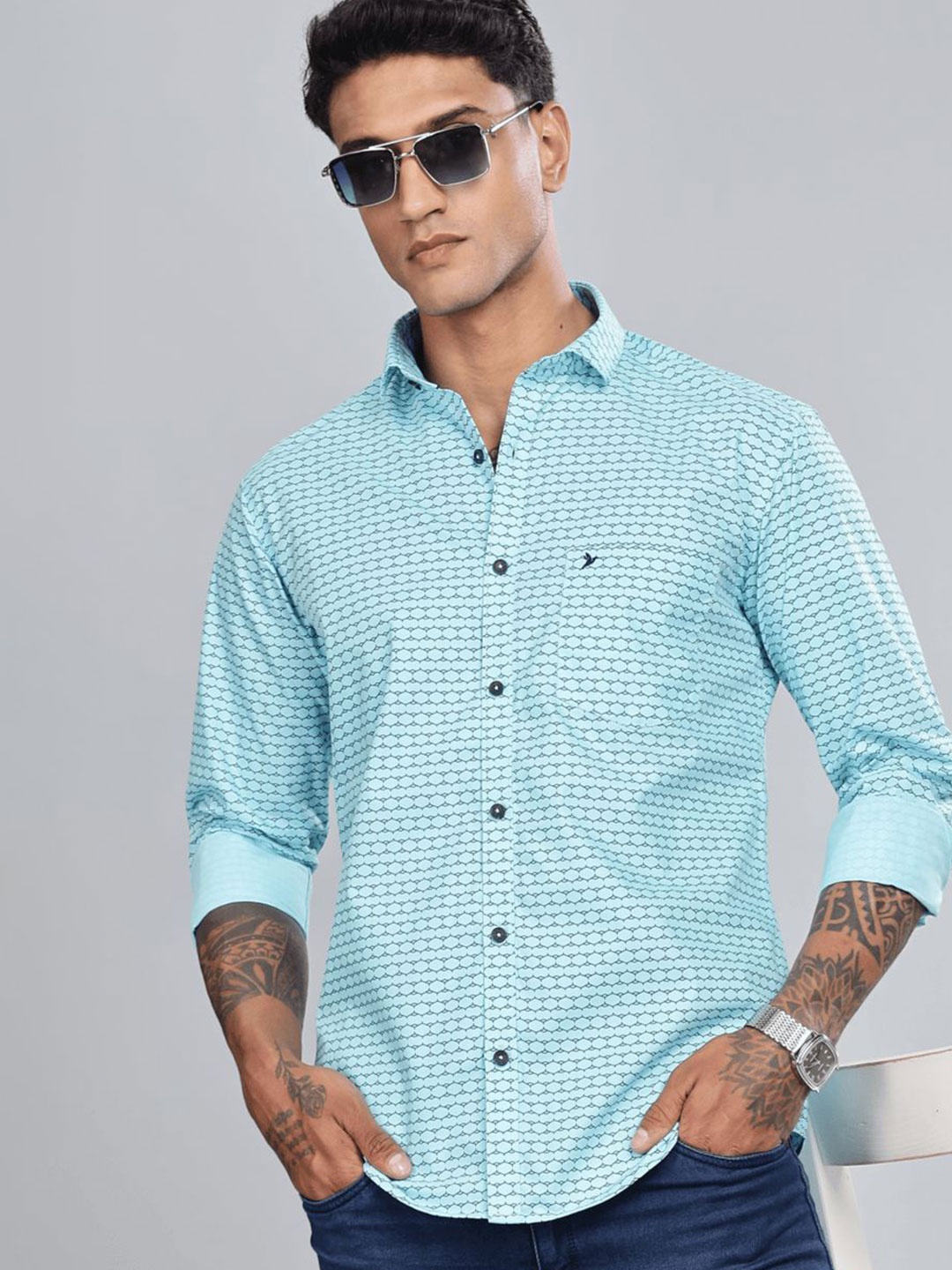 

Blueisland Clothing Men Standard Opaque Printed Formal Shirt, Blue