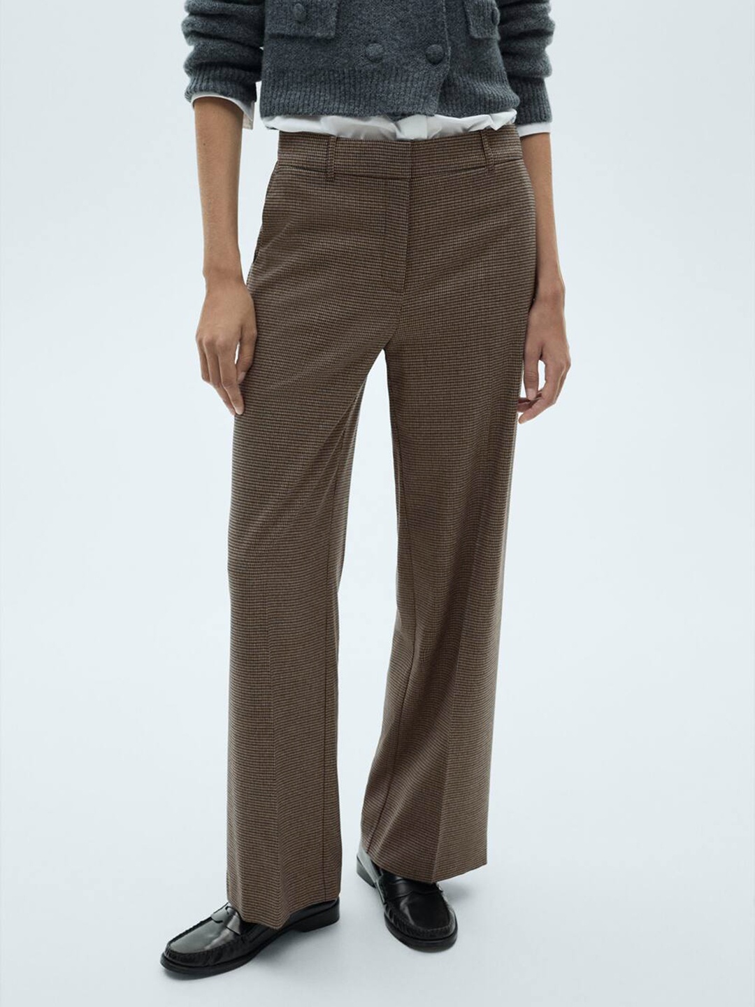 

MANGO Women Houndstooth Trousers, Brown