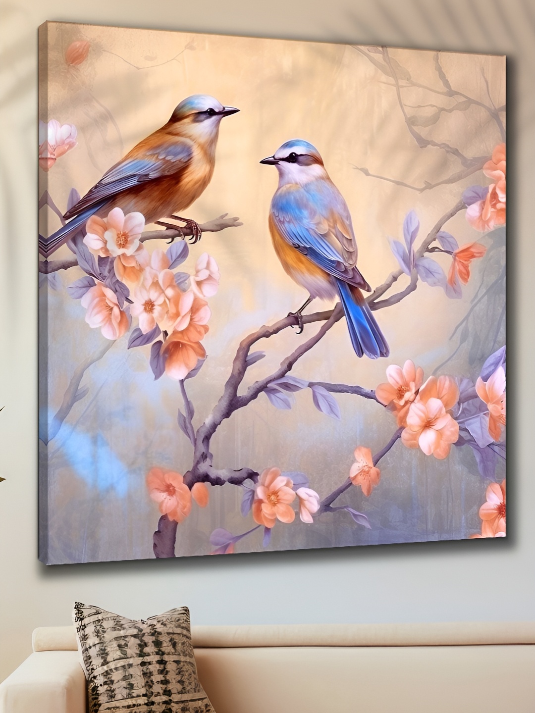 

Myntra Elegant Homes Blue & Peach-Coloured 1 Piece Canvas Birds and Animals Wall Paintings