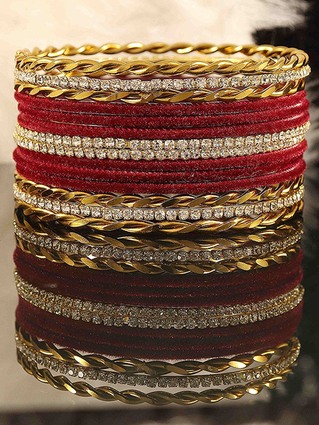

ZULKA Set Of 28 Metal With Cubic Zircon Gemstone Studded Bangles, Gold