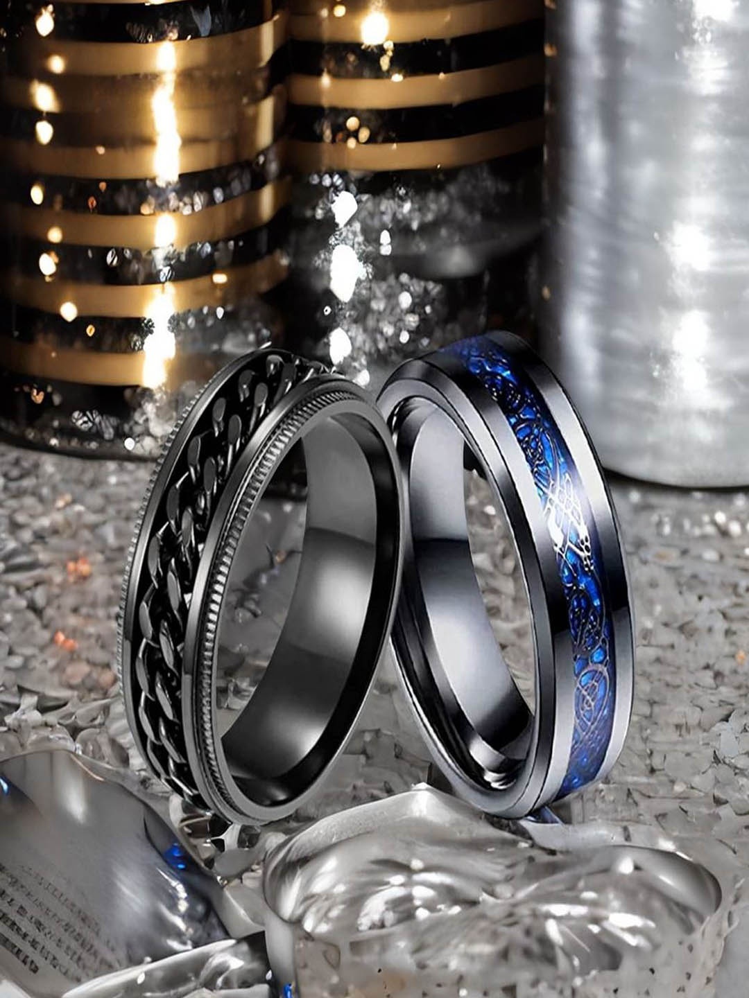 

The Roadster Lifestyle Co Men Set Of 2 Rhodium-Plated Dragon Band Rings, Black