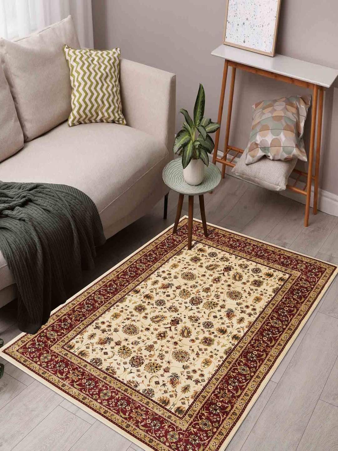 

OBSESSIONS Beige Ethnic Motifs Anti-Skid Polypropylene Carpet