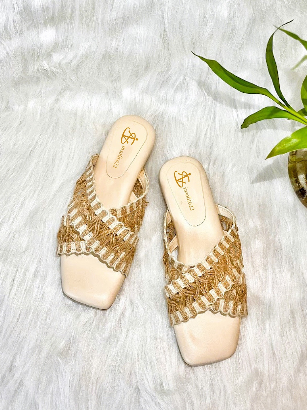 

Insolito22 Women Printed Open Toe Flats, Cream