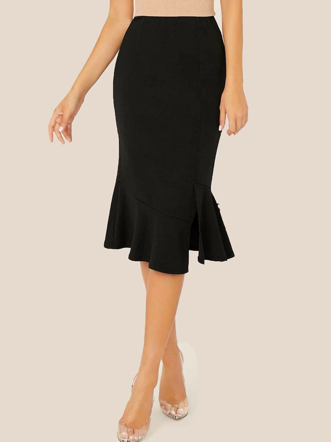 

DIMPY GARMENTS Fish Cut Pencil Midi Skirt, Black