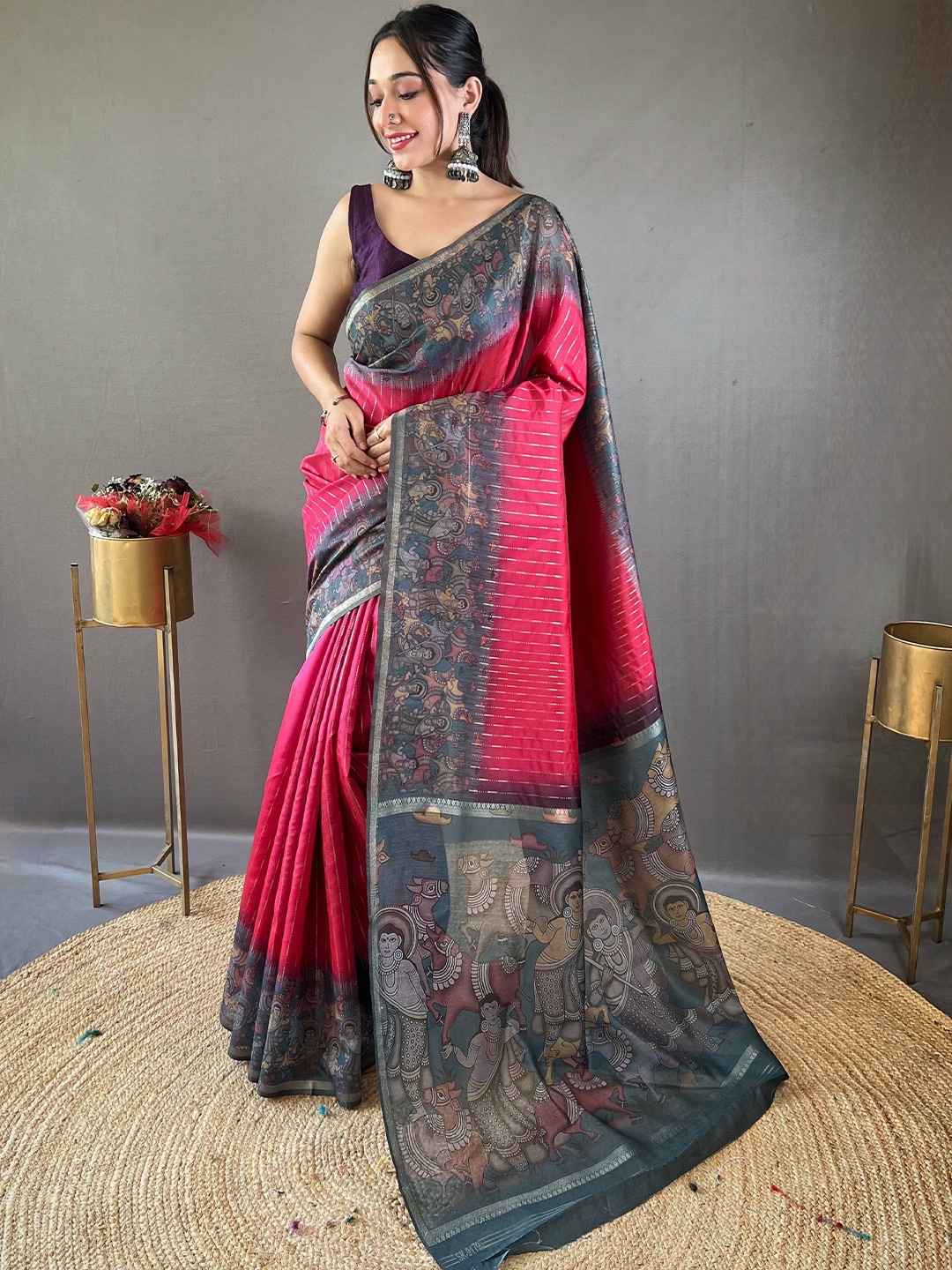 

DEVATITHI Ethnic Motifs Zari Pink Chanderi Saree