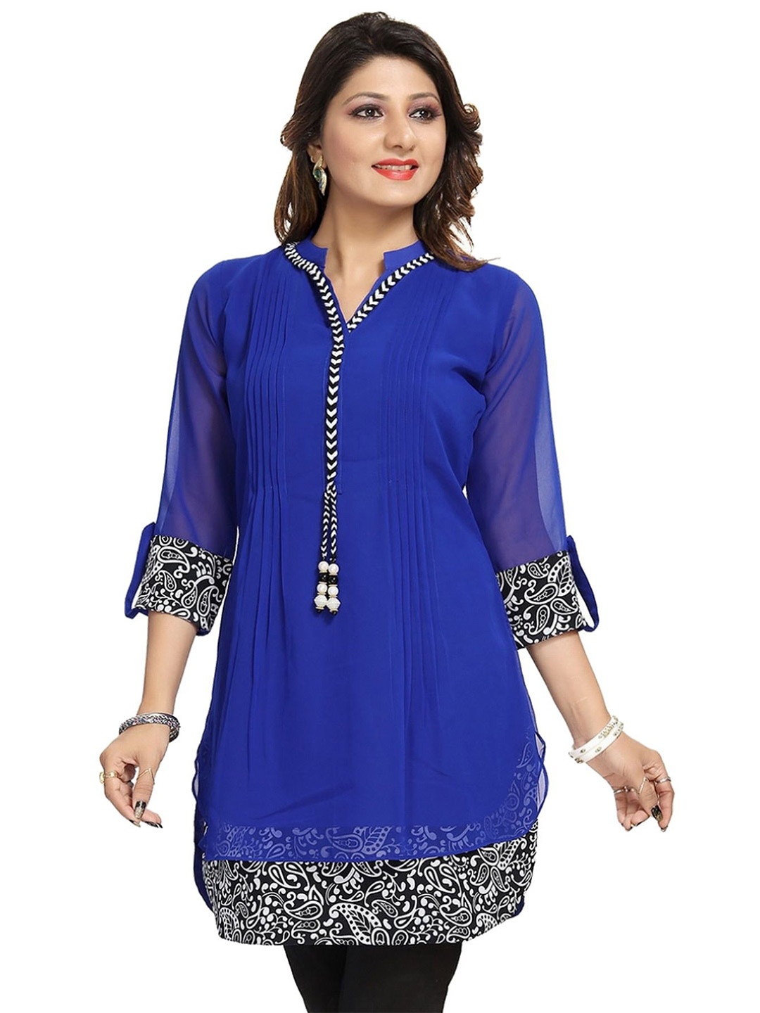 

Meher Impex Mandarin Collar Georgette Top, Blue