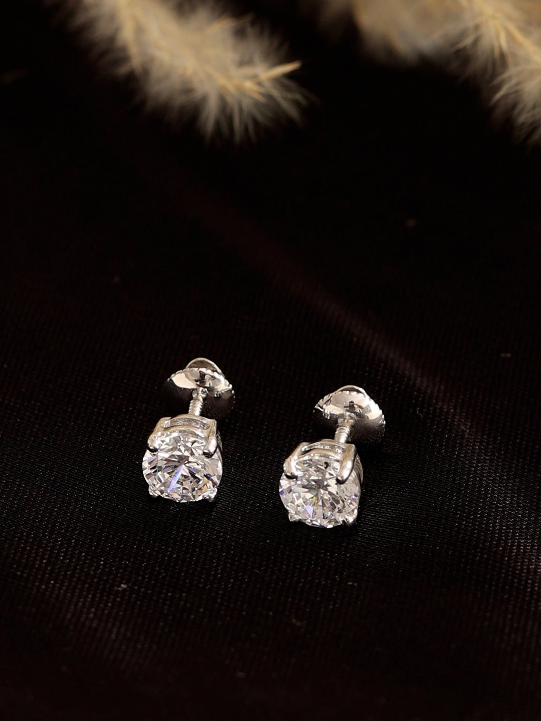 

KIORAH Sterling Silver-Plated Cubic Zirconia Studded Classic Shaped Studs