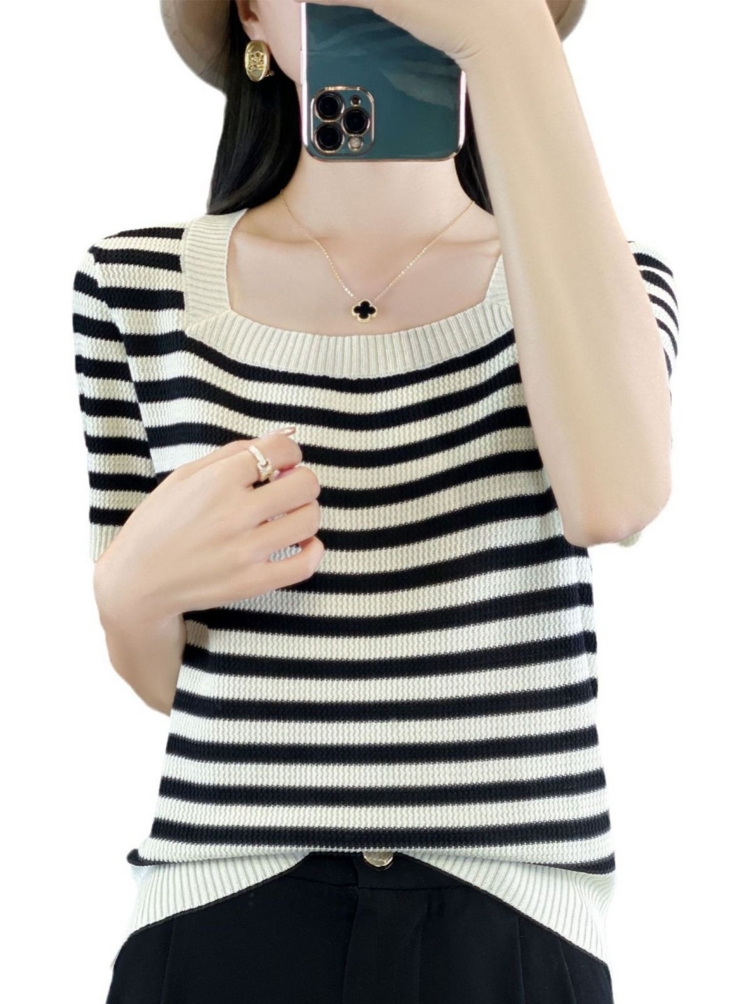 

StyleCast Women Striped T-shirt, Black
