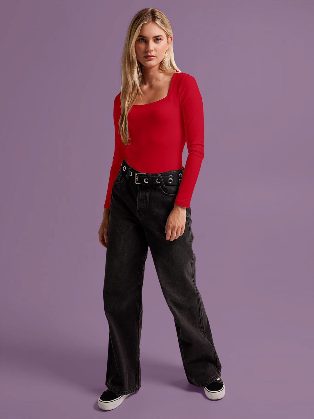 

Dream Beauty Fashion Women Square Neck Fitted Crop Top, Red