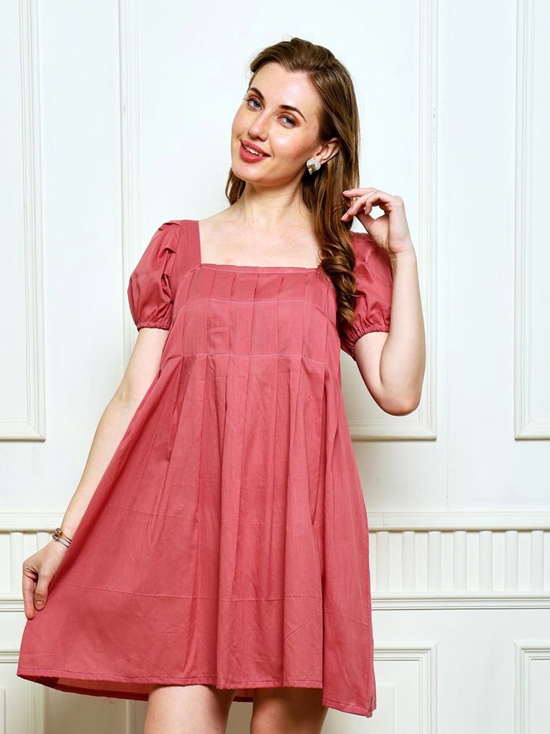

Kaajal by Vidhi Puff Sleeve A-Line Mini Dress, Pink