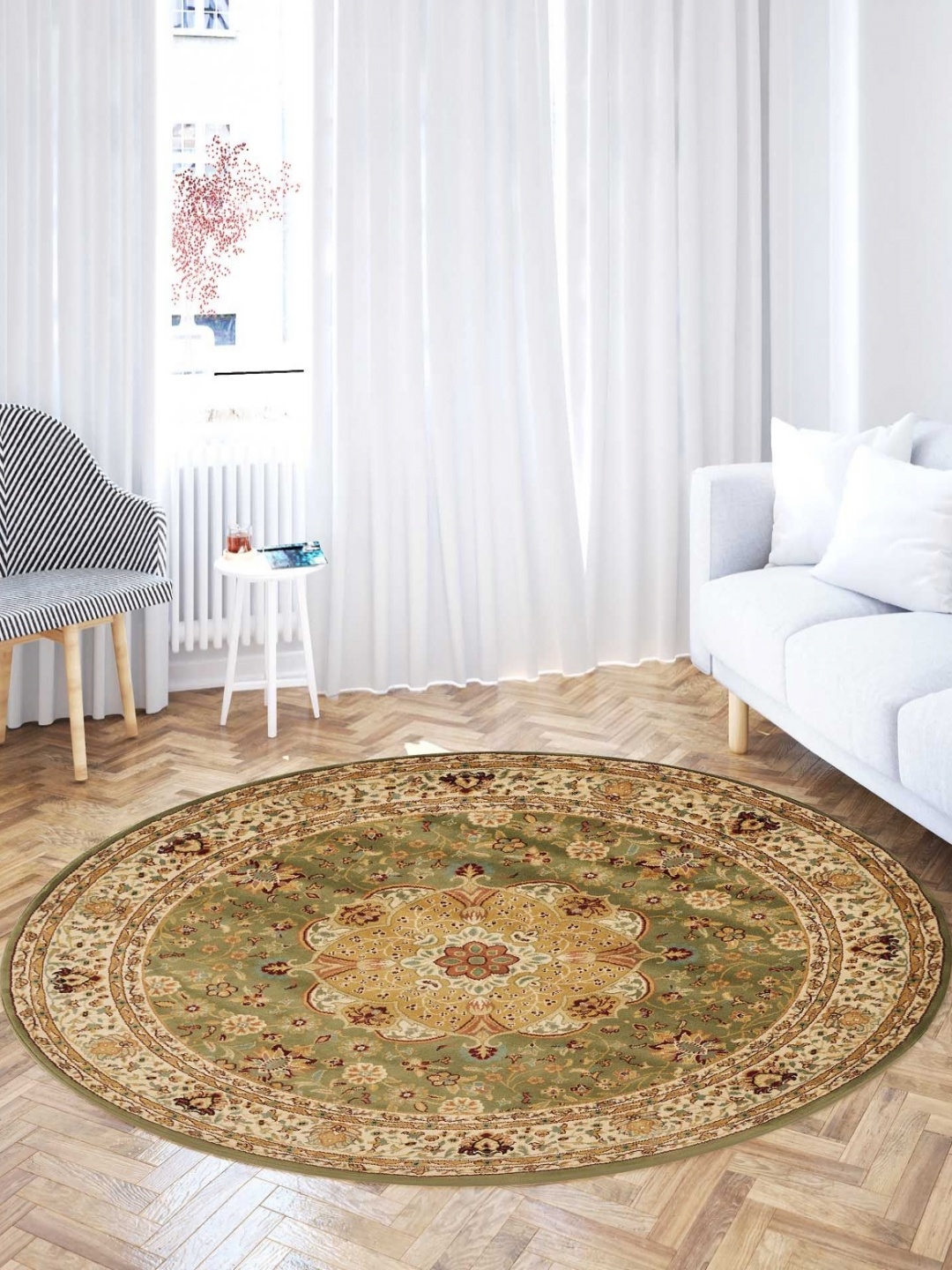 

OBSESSIONS Olive Green Ethnic Motifs Anti-Skid Polypropylene Carpet