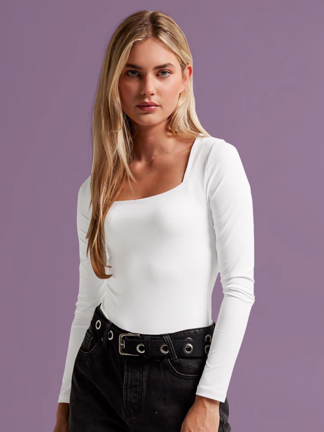 

Dream Beauty Fashion Square Neck Ruched Fitted Top, White