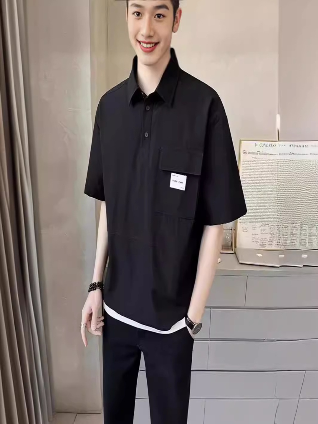 

StyleCast Men Polo Collar T-shirt, Black