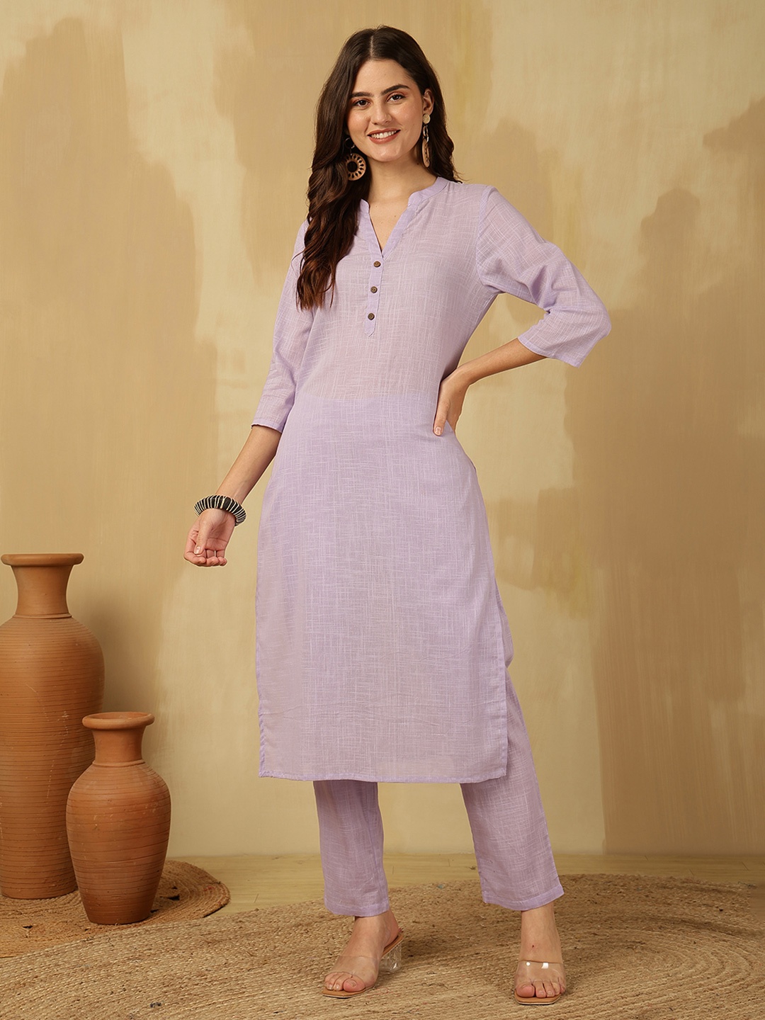 

Anouk Rustic Women Printed Regular Pure Cotton Kurta with Trousers, Lavender