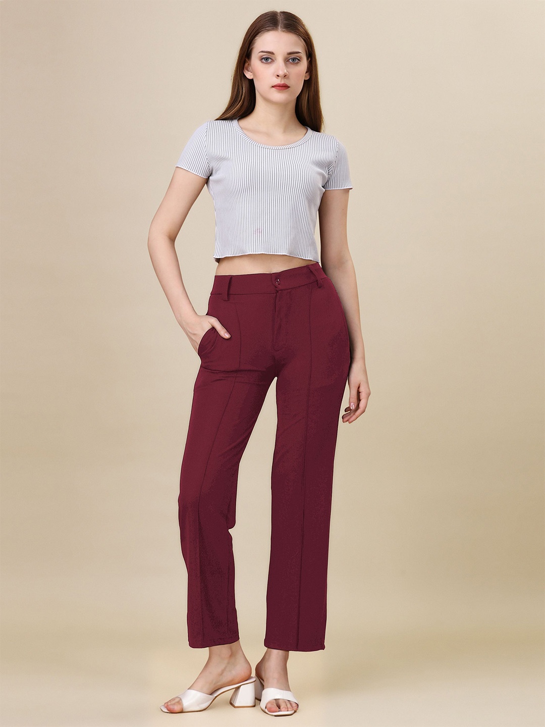 

DTR FASHION Women Chambray Palazzos, Maroon