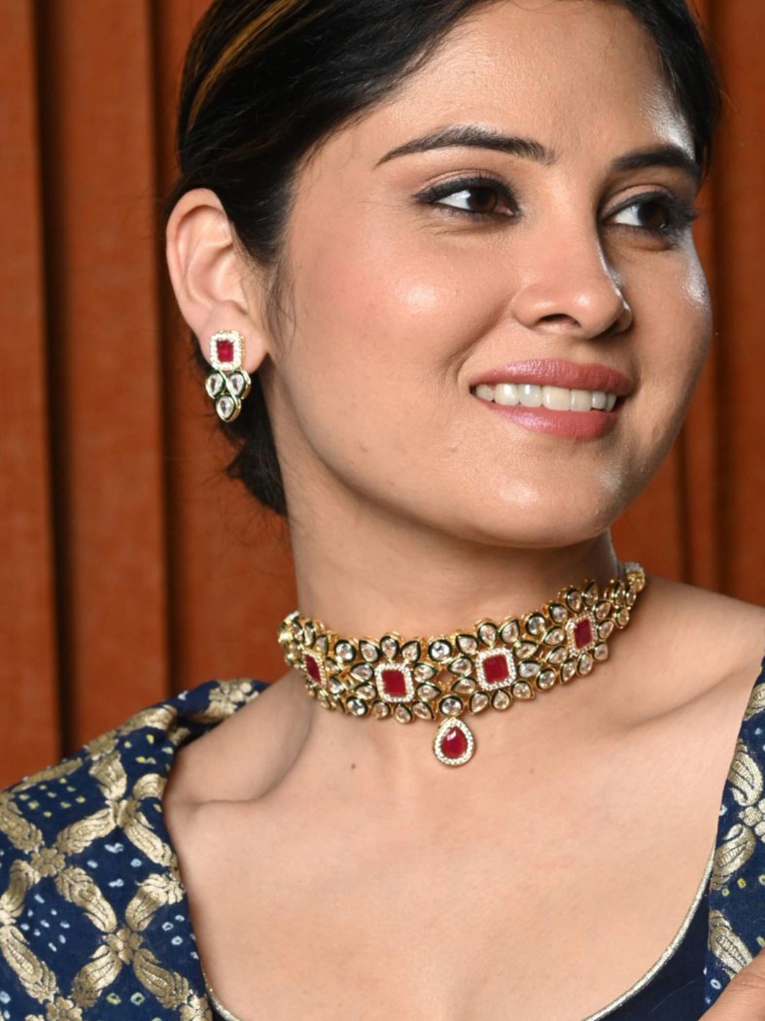 

Stridhan Gold-Plated Radiant Floral Kundan Choker Necklace Set