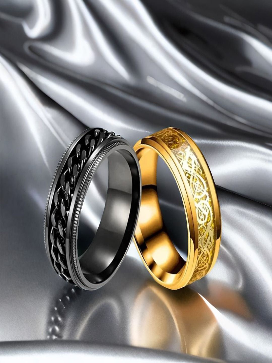 

The Roadster Lifestyle Co Men's Gold & Rhodium Plated Dragon Spinner Design Finger Ring