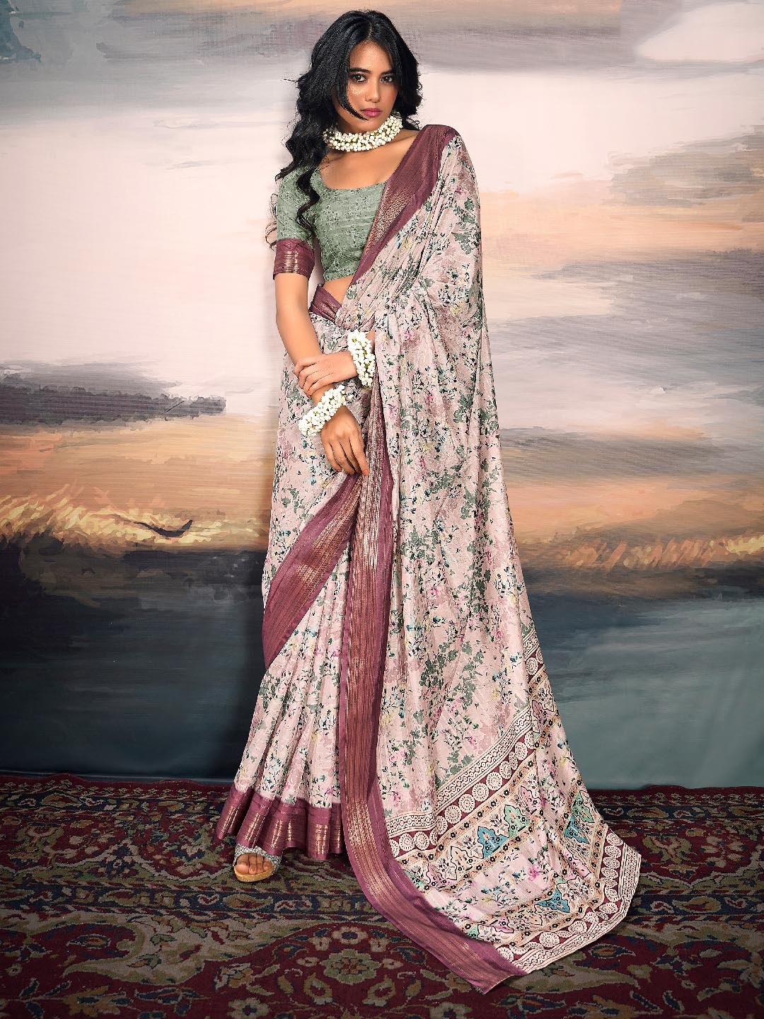 

Panzora Printed Woven Design Saree, Pink