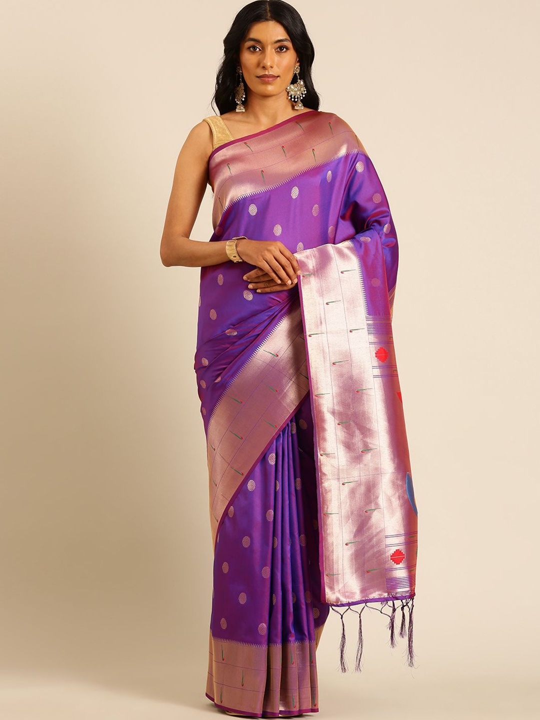 

Panzora Woven Design Zari Silk Blend Paithani Saree, Violet